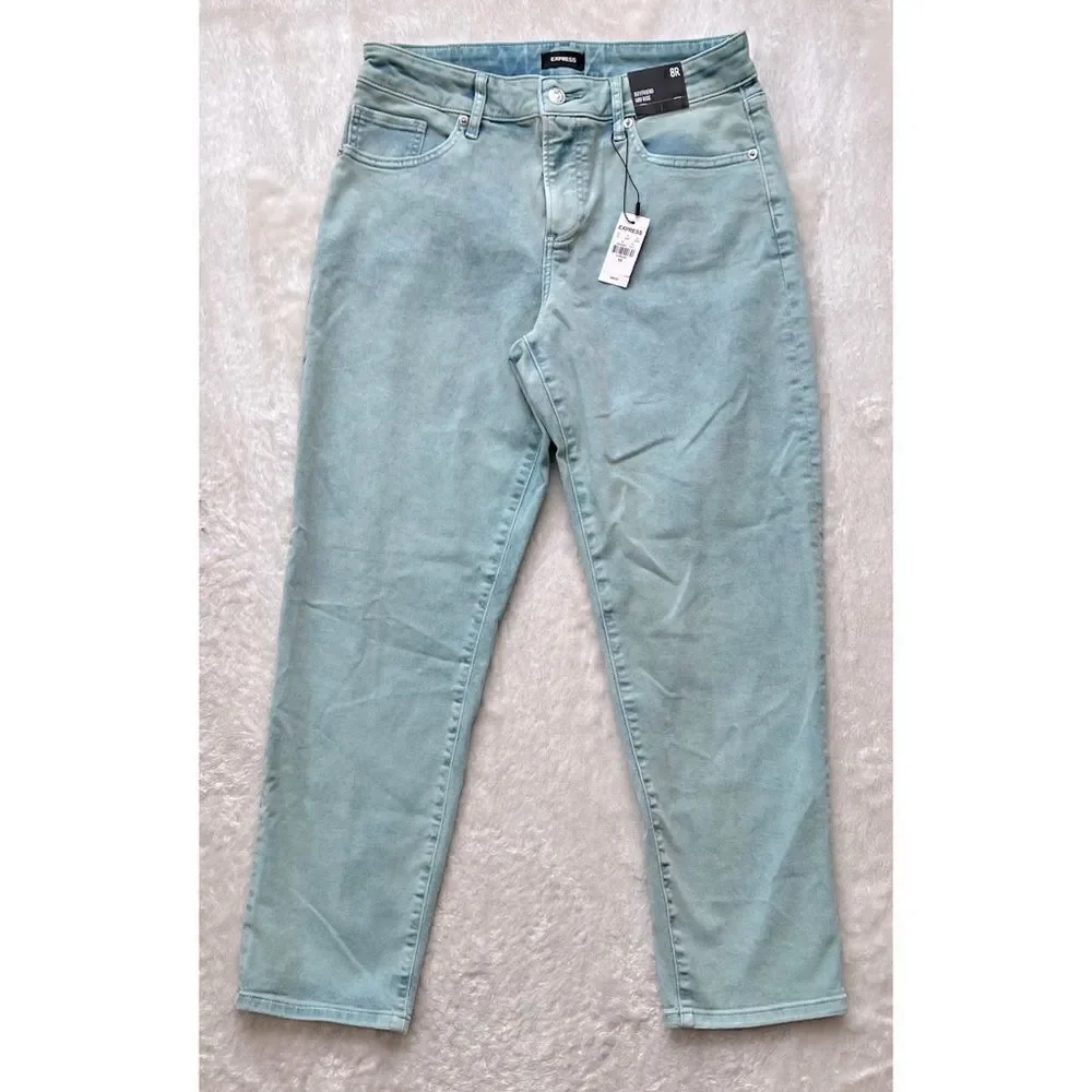NWT Express Mid Rise Mint Green Tinted Boyfriend Jeans, Size 8R